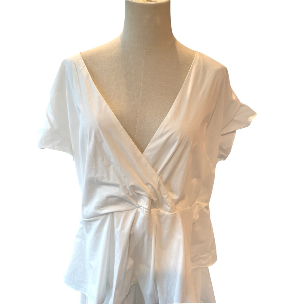 Anthropologie White Cotton Tiered Ruffle V-Neck Mini Dress 2X Plus Size - Picture 5 of 7